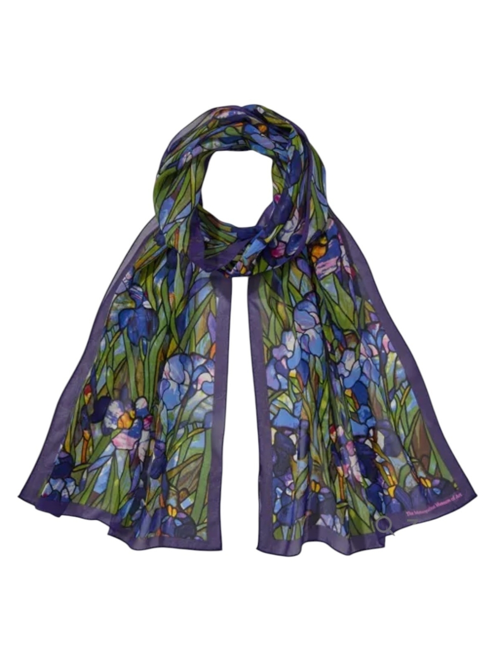 The Met Museum 100% Silk Louis Tiffany Irises Print Long Wrap Scarf Art To Wear
